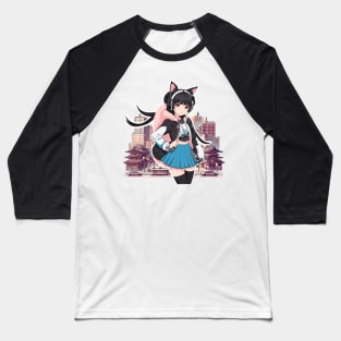 Nekomimi Otaku Fashion: A stylish cat girl in the city Baseball T-Shirt